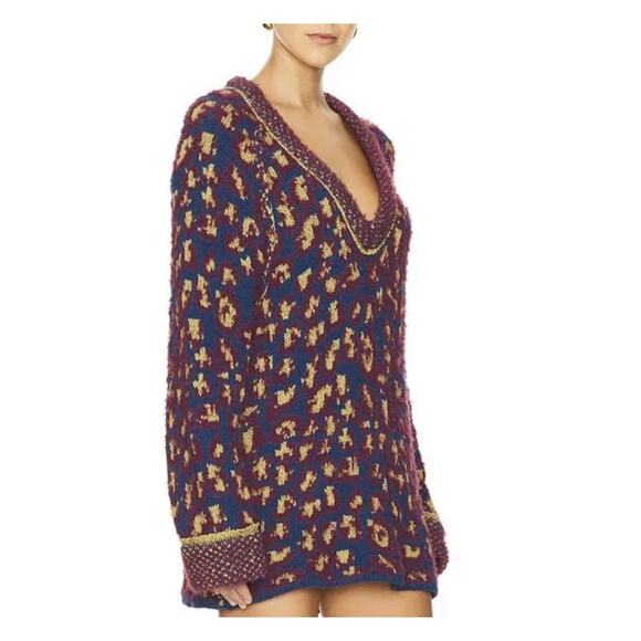 NWT Free People Little Animal Size Large Tunic Sweater Blue Fig Combo - Picture 2 of 9